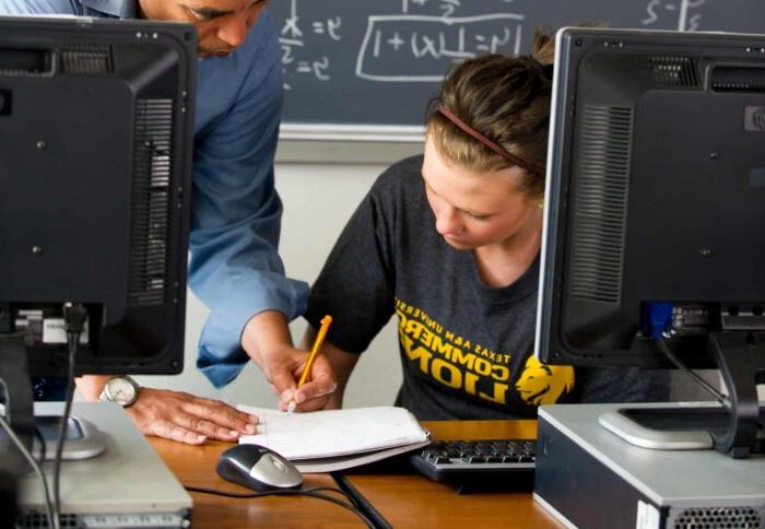 Mathematics professor and student working together